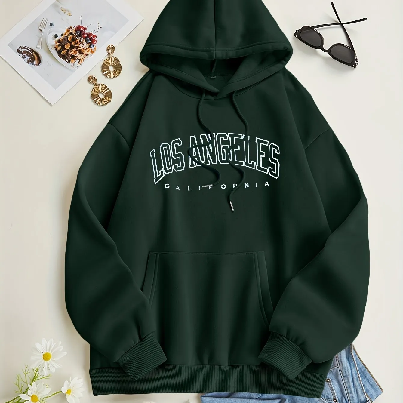 LA Letter Print Hoodie Comfy Casual Womens Sweatshirt