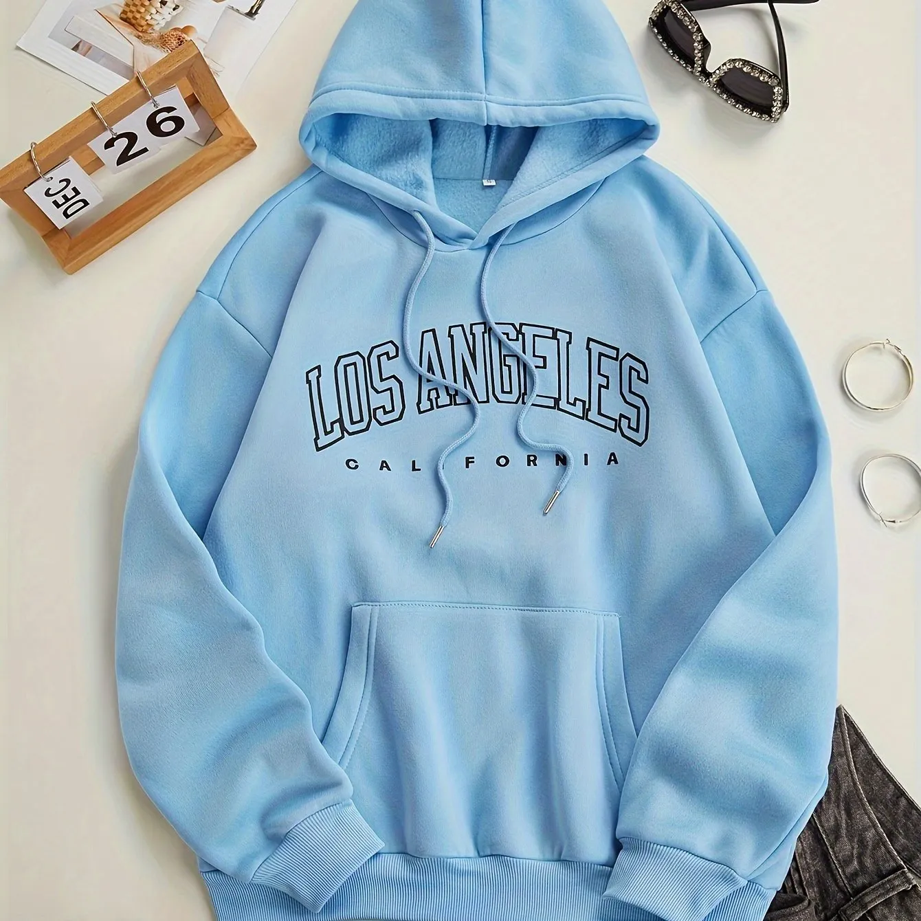 LA Letter Print Hoodie Comfy Casual Womens Sweatshirt