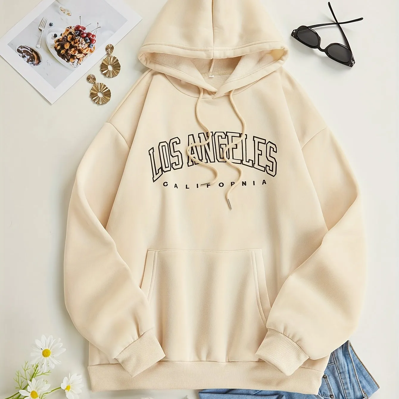 LA Letter Print Hoodie Comfy Casual Womens Sweatshirt