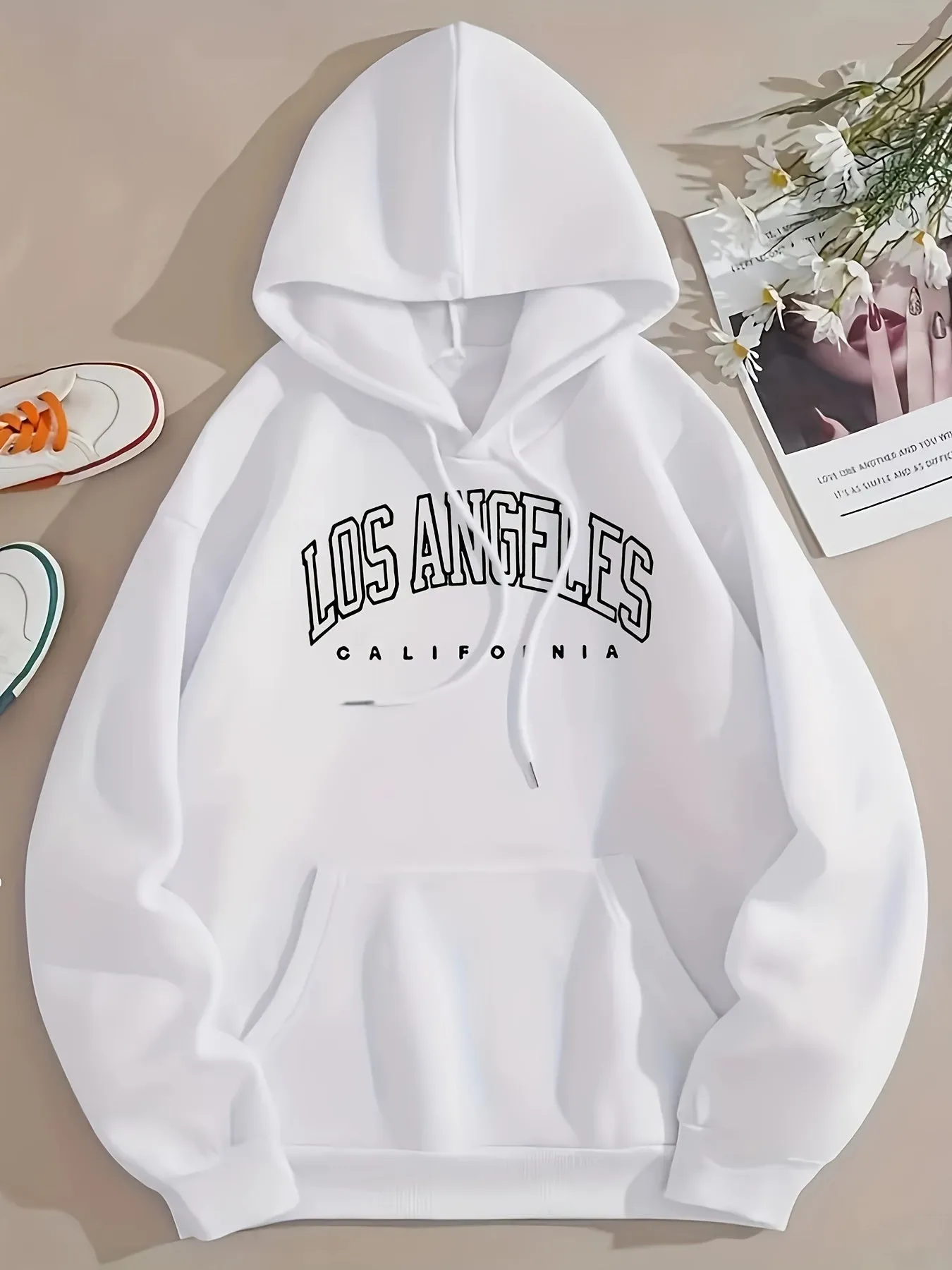 LA Letter Print Hoodie Comfy Casual Womens Sweatshirt