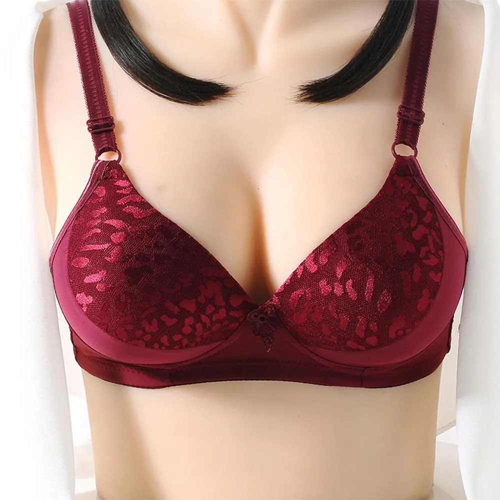 Ladies Solid Color Sexy Jacquard Glossy Breathable Bra Padded Push Up Adjustable Strap Bra