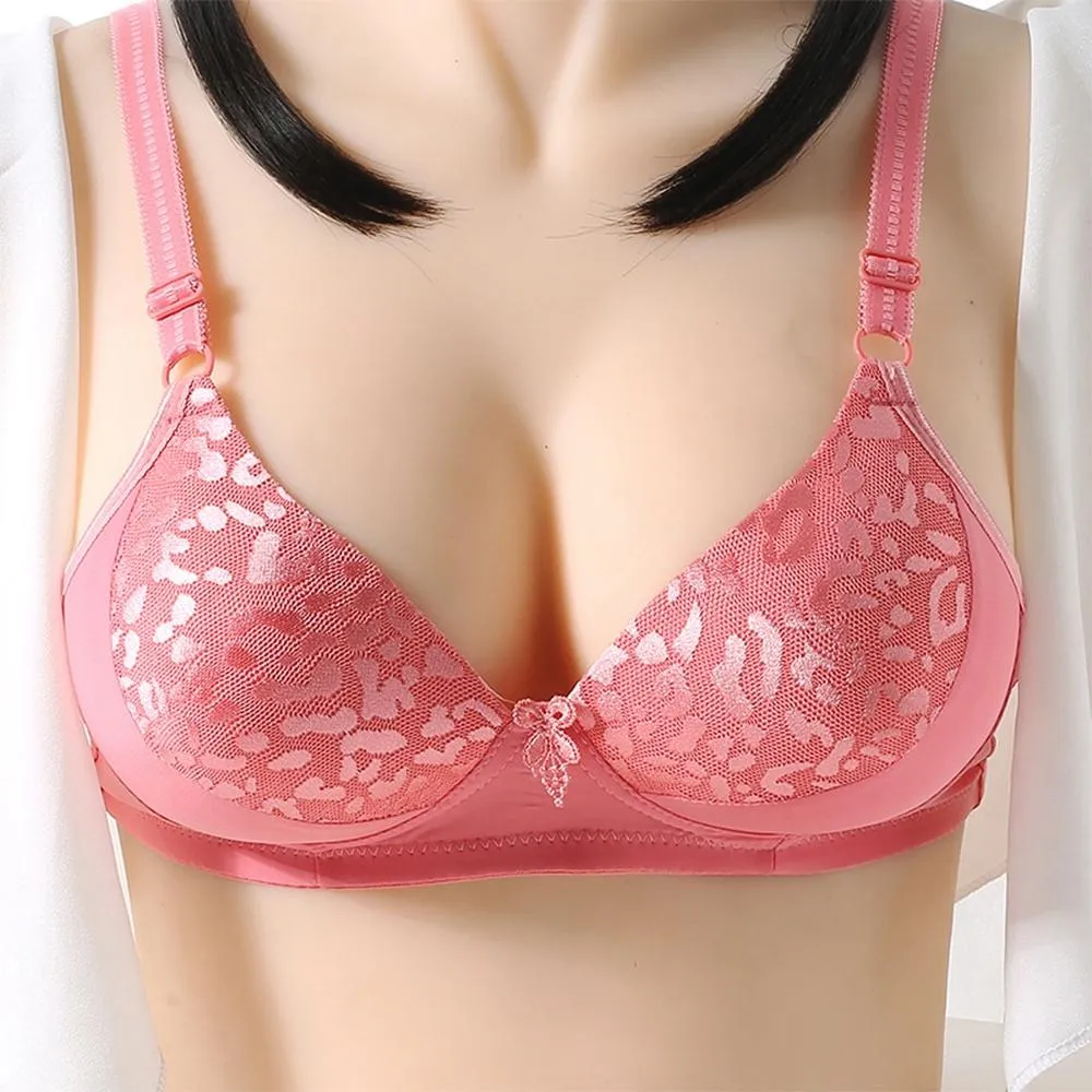 Ladies Solid Color Sexy Jacquard Glossy Breathable Bra Padded Push Up Adjustable Strap Bra