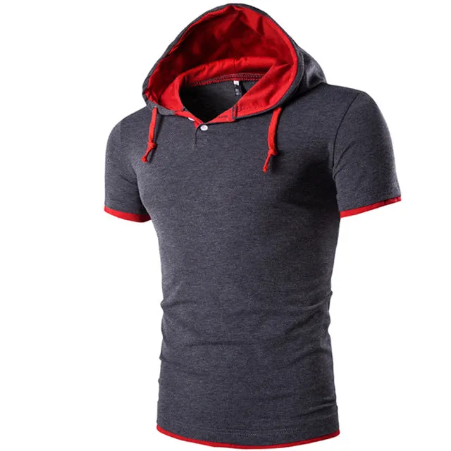 Male Tops 2017 Short Sleeve T Shirt Men T-Shirt Camisetas Hooded Fake Two Solid Color Design Hombre Tee Shirt Homme T Shirts