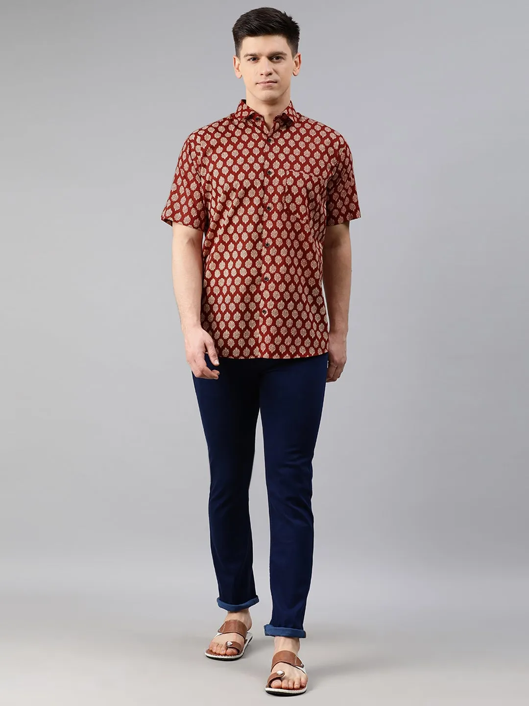 Maroon Cotton Short Sleeves Shirts For Men-Mmh003