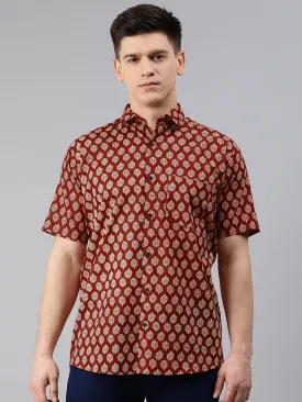 Maroon Cotton Short Sleeves Shirts For Men-Mmh003