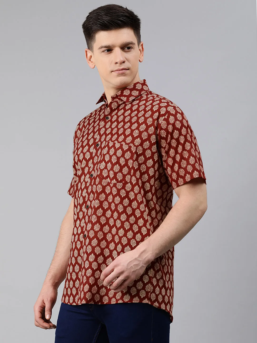 Maroon Cotton Short Sleeves Shirts For Men-Mmh003