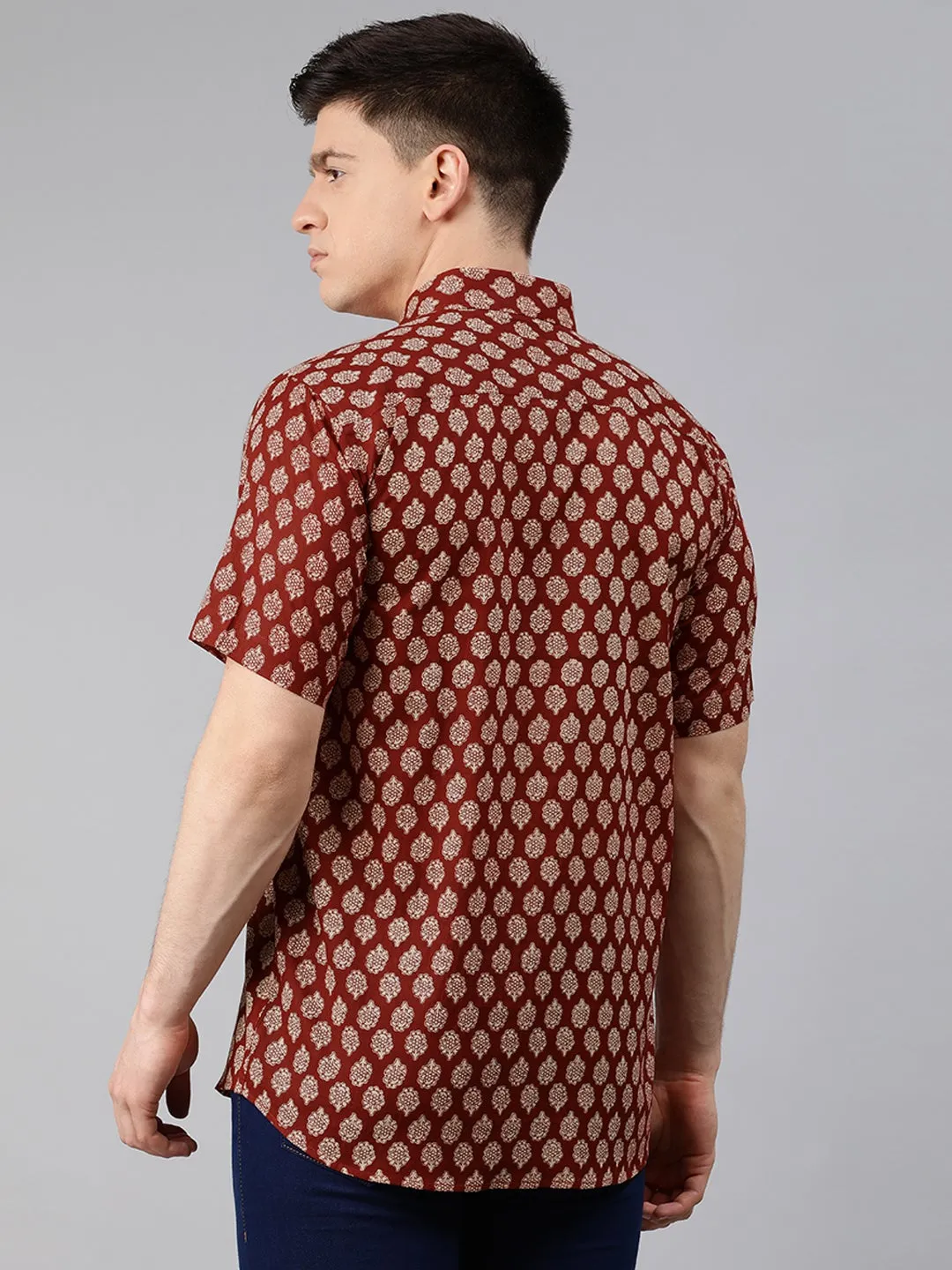 Maroon Cotton Short Sleeves Shirts For Men-Mmh003