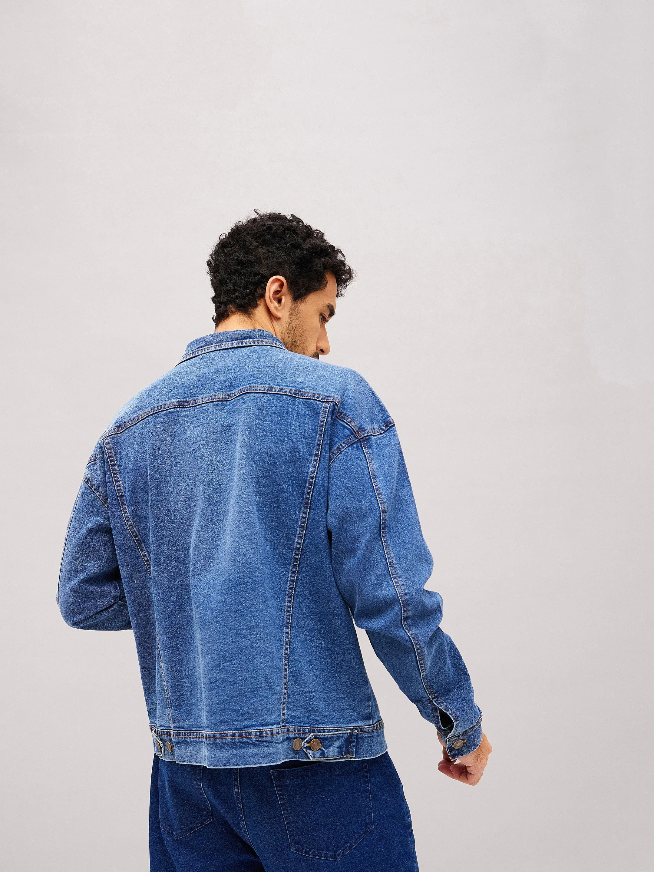 Men Blue Relax Fit Denim Jacket