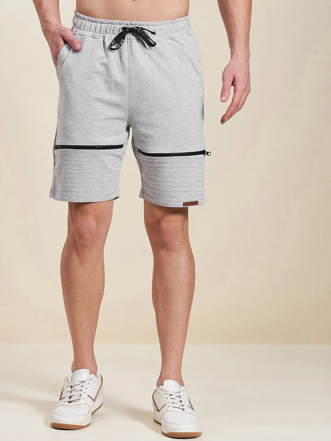 Men Grey Terry Zipper Detail Shorts