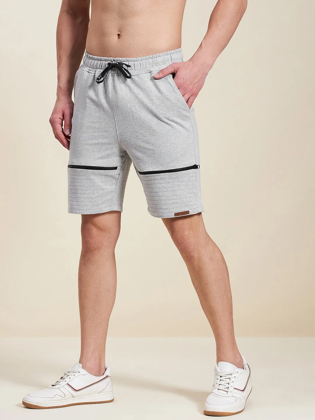 Men Grey Terry Zipper Detail Shorts