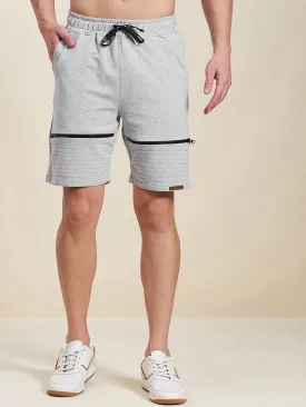 Men Grey Terry Zipper Detail Shorts