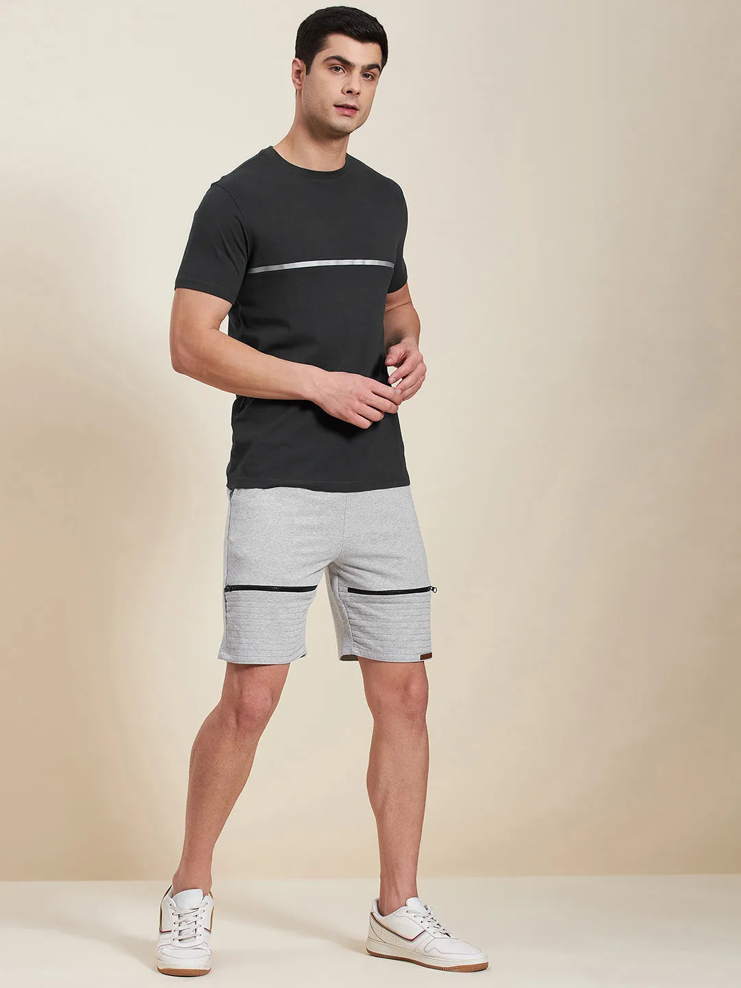 Men Grey Terry Zipper Detail Shorts