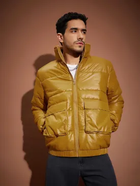 Men Khaki Front Pocket Puffer jacket