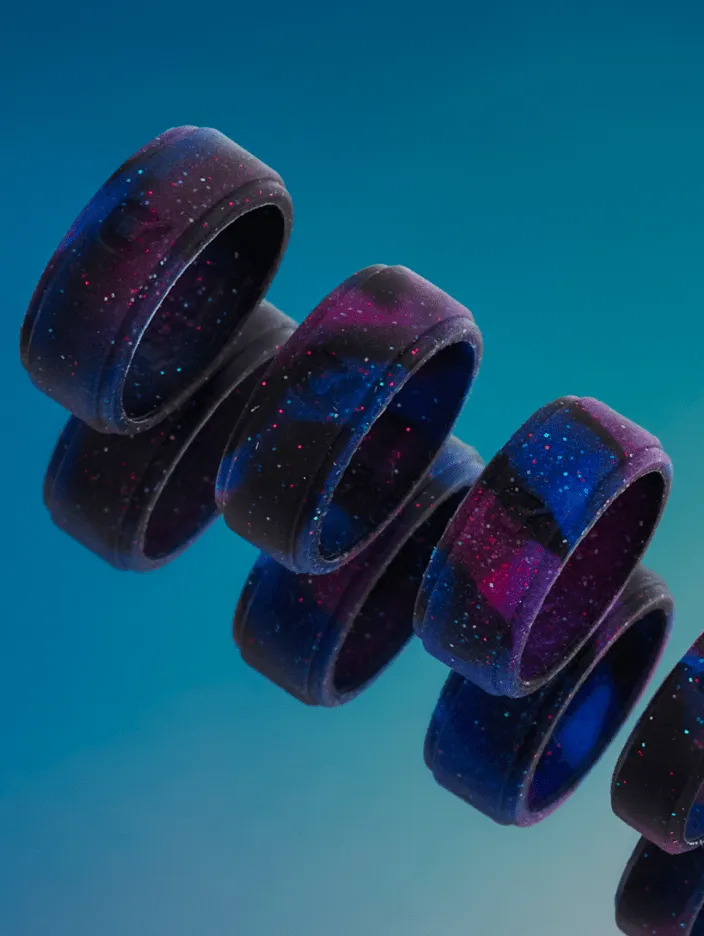 Men's Aqua Galaxy Glow Silicone Ring