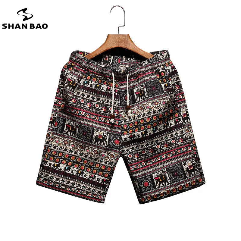 Men's beach shorts personality printing 2017 summer thin section breathable comfort casual men's linen shorts large size M-5XL