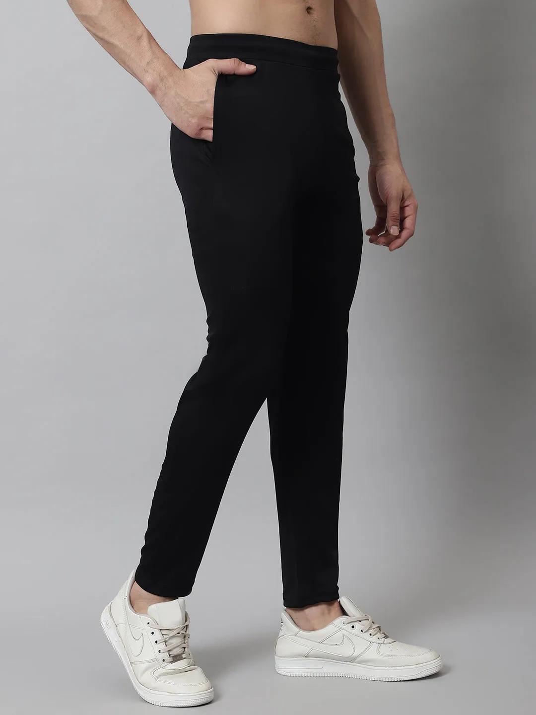 Men'S Black Solid Streachable Lycra Trackpants