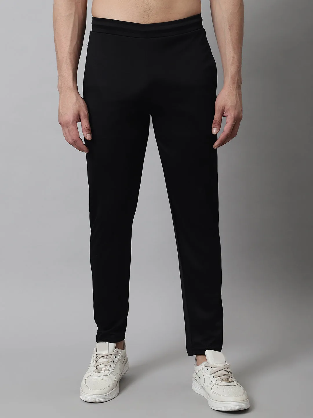 Men'S Black Solid Streachable Lycra Trackpants