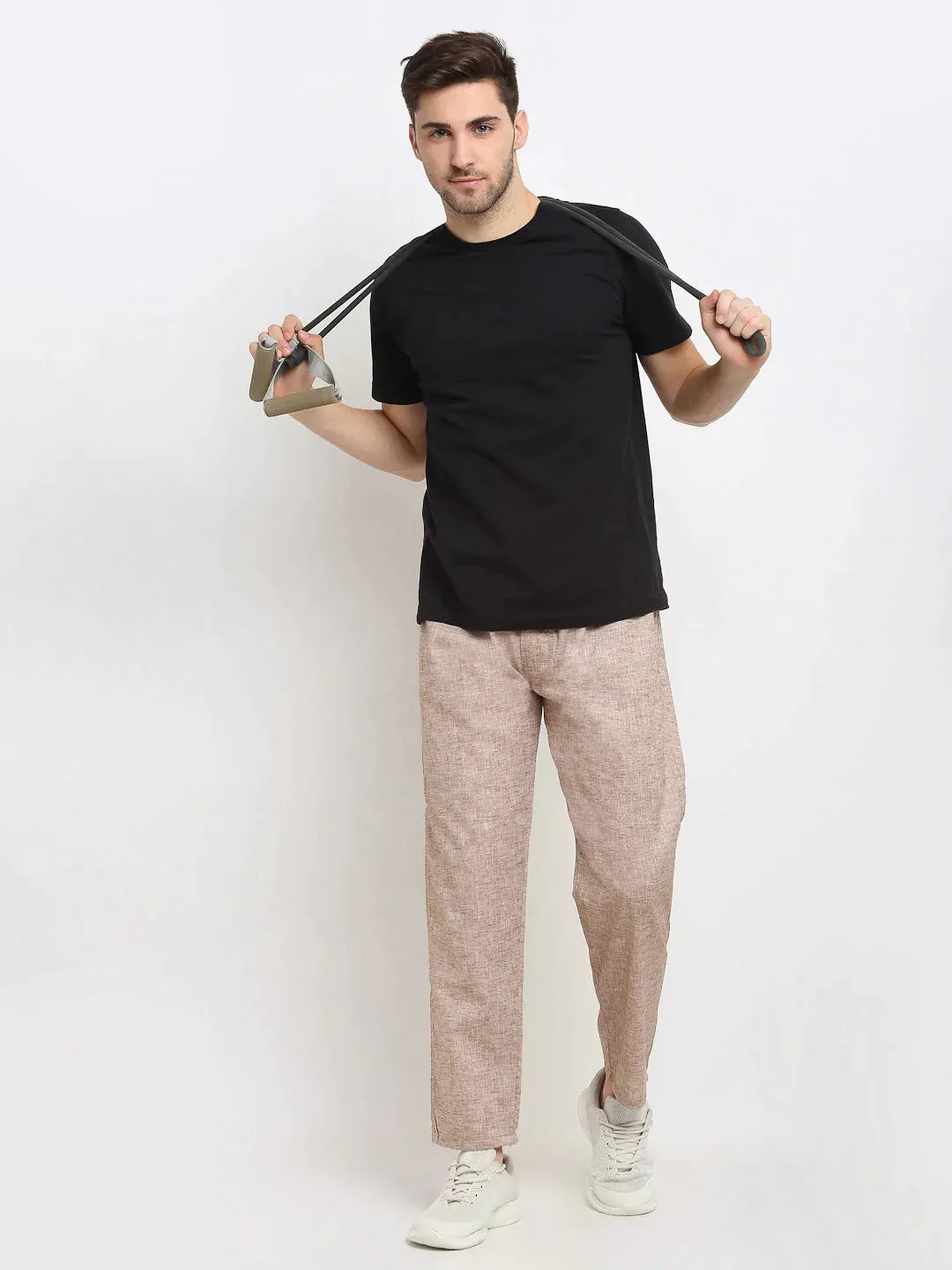 Men'S Brown Linen Cotton Track Pants