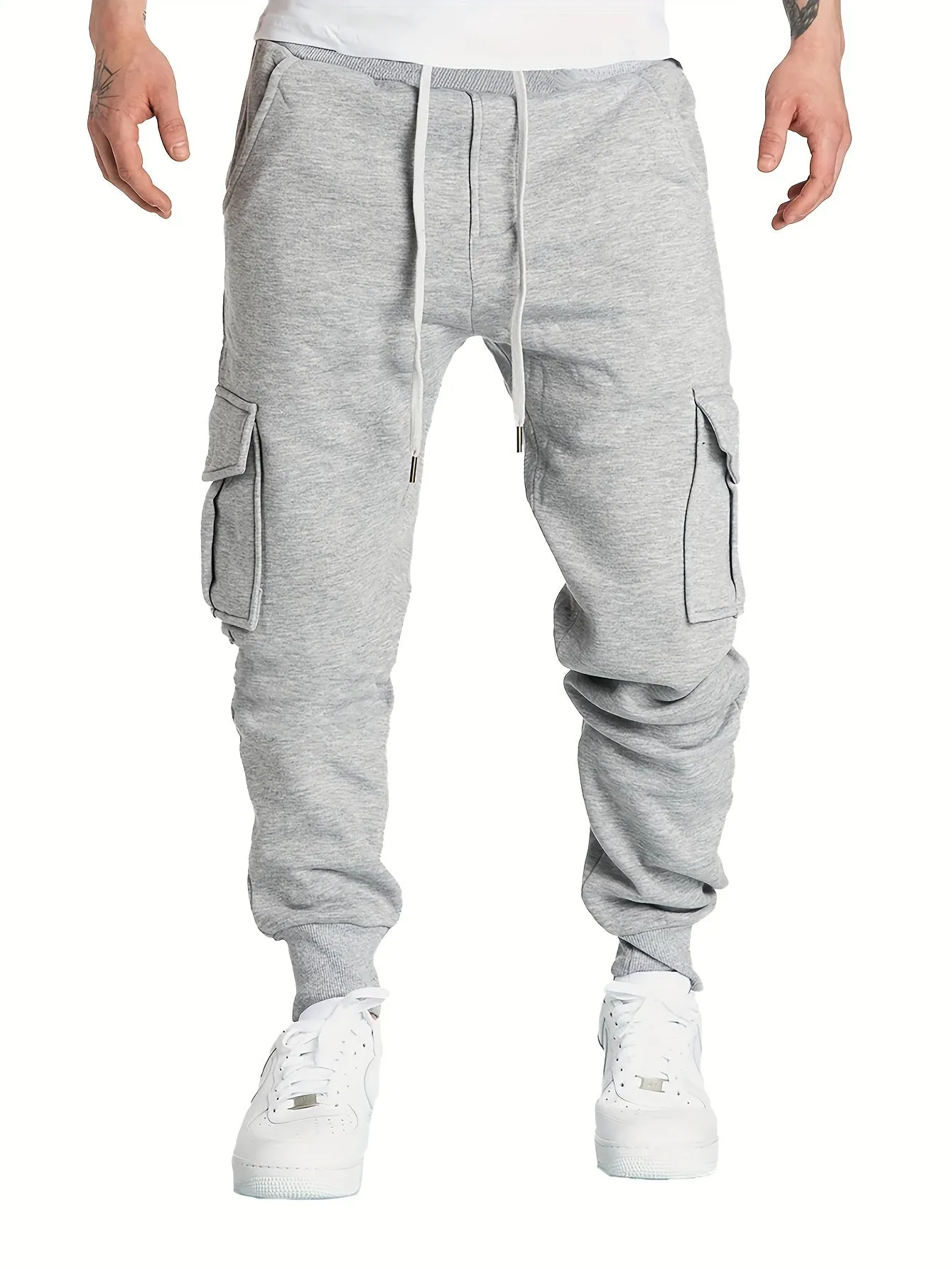 Men's Fleece Cargo Jogger Pants - Soft, Warm, Loose-Fit, Flap Pocket, Drawstring Waist, Trendy Design, Perfect for Winter Work and Casual Wear