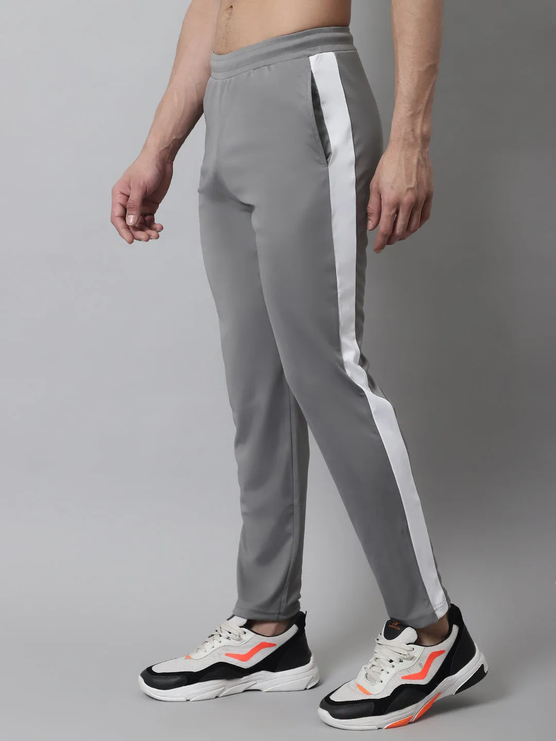 Men'S Grey And White Striped Streachable Lycra Trackpants