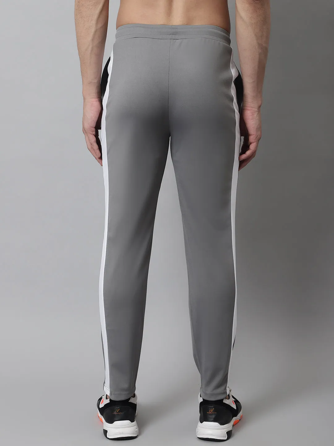 Men'S Grey And White Striped Streachable Lycra Trackpants