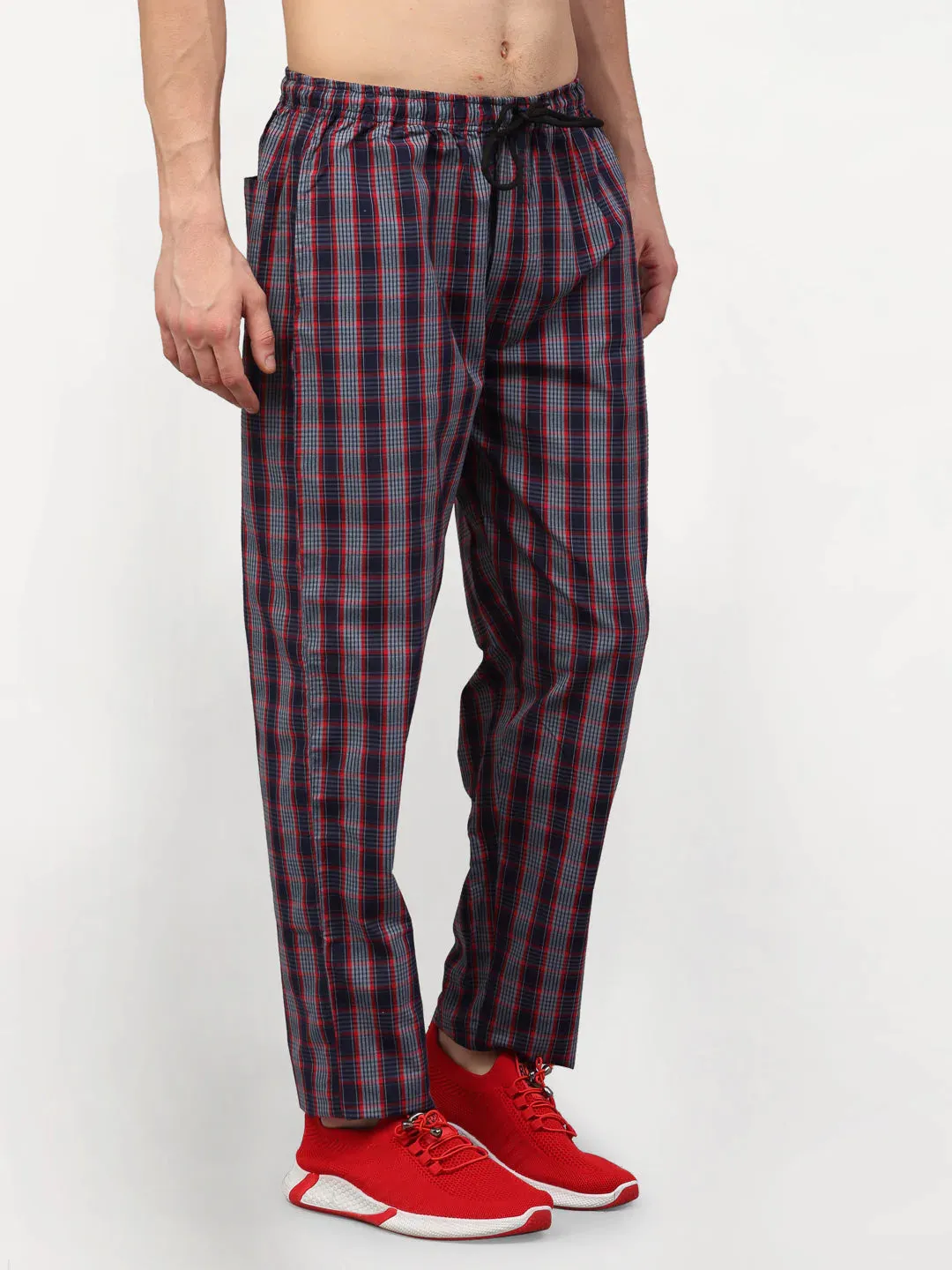 Men'S Grey Cotton Checked Track Pants