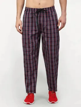 Men'S Grey Cotton Checked Track Pants