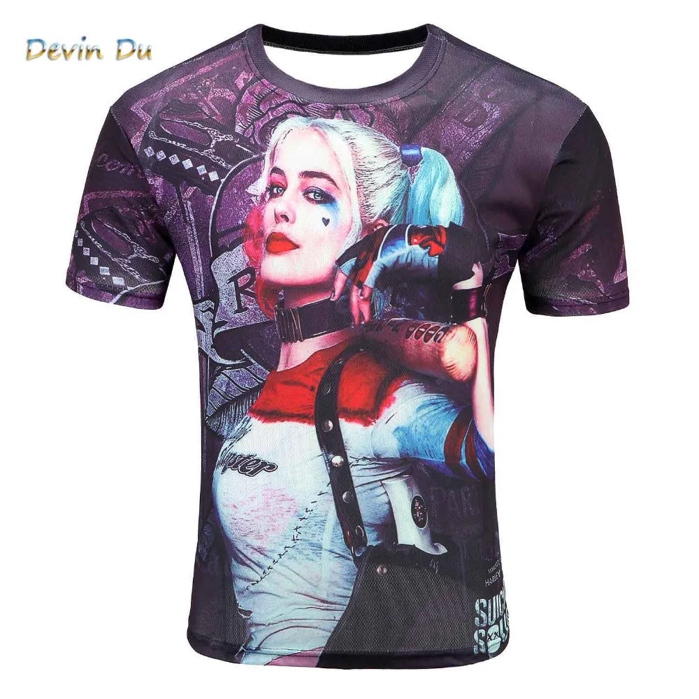 Men's Short Sleeve Polyester O-Neck T-Shirt Punk 3D Print Suicide squad T shirt Men t shirt M-4XL 2017 New Fashion top tees