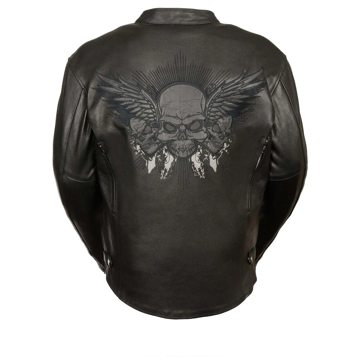 Milwaukee Leather ML2055 Men's Black Leather Scooter Jacket with Reflective Skull Design