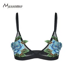 Missomo 2017 New Fashion Women Deep V Black Sexy Soft Bralette Flower Soft Small Chest Embroidery Print Adjustable Bras