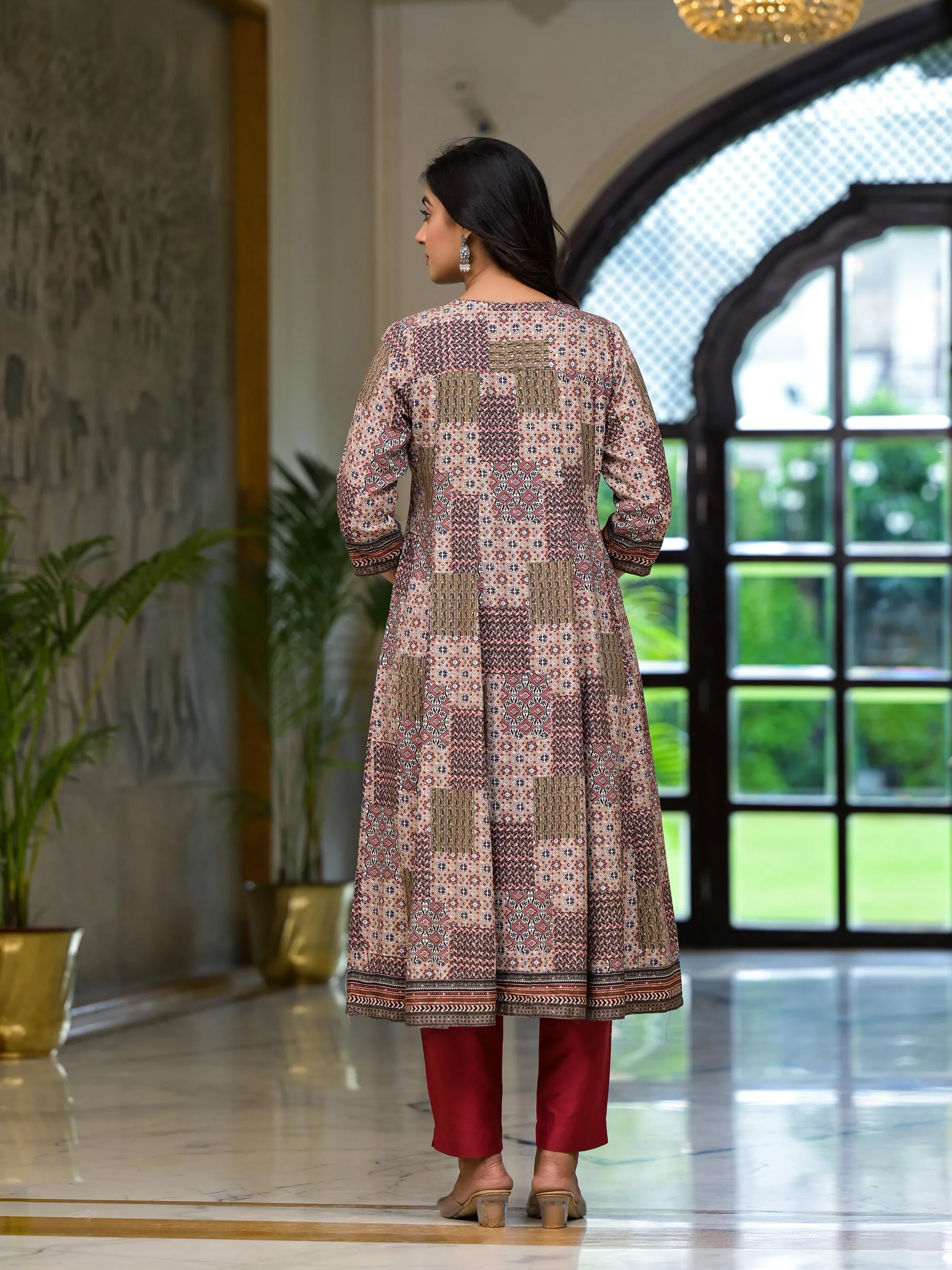 Multi Color Ethnic Motif Printed Muslin Kurta Pant And Dupatta Set With Coins Thread & Mirror Work