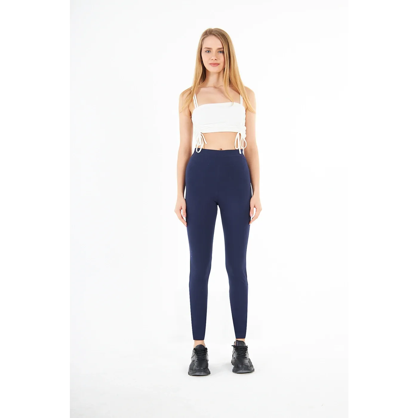 Navy Cotton Jersey Leggings