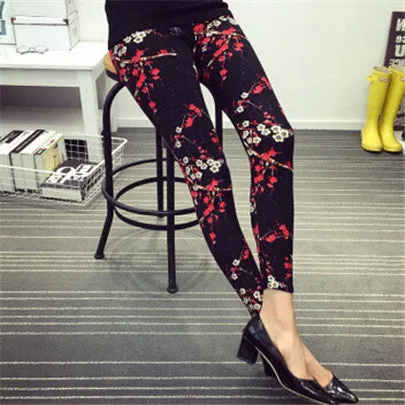 New 2017 Print Flower Leggings Leggins Plus Size Legins Guitar Plaid Thin Nine Pant Fashion Women Clothing aptitud Trousers K092