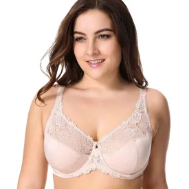 New Women's Full Coverage Minimizer Jacquard Non Padded Lace Sheer Bra