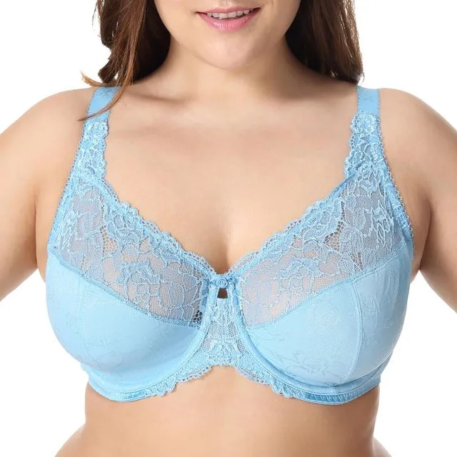 New Women's Full Coverage Minimizer Jacquard Non Padded Lace Sheer Bra