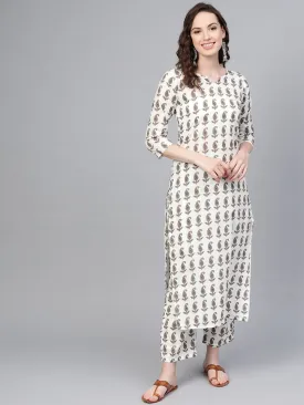 Off White & Beige Paisley Printed Kurta Set With Pants