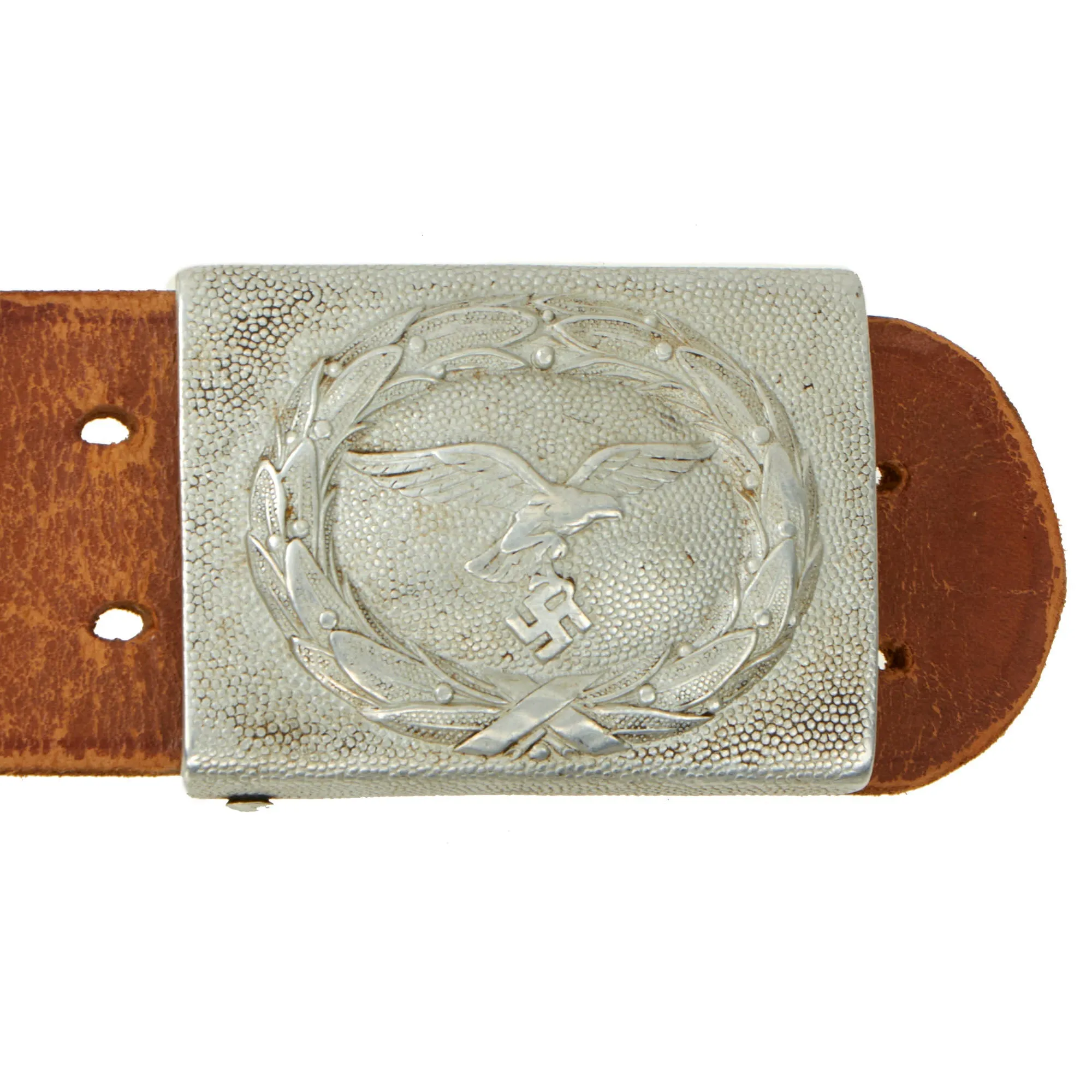 Original German WWII EM/NCO Luftwaffe Belt with Pebbled Aluminum Buckle by Franz Reichenauer - dated 1938