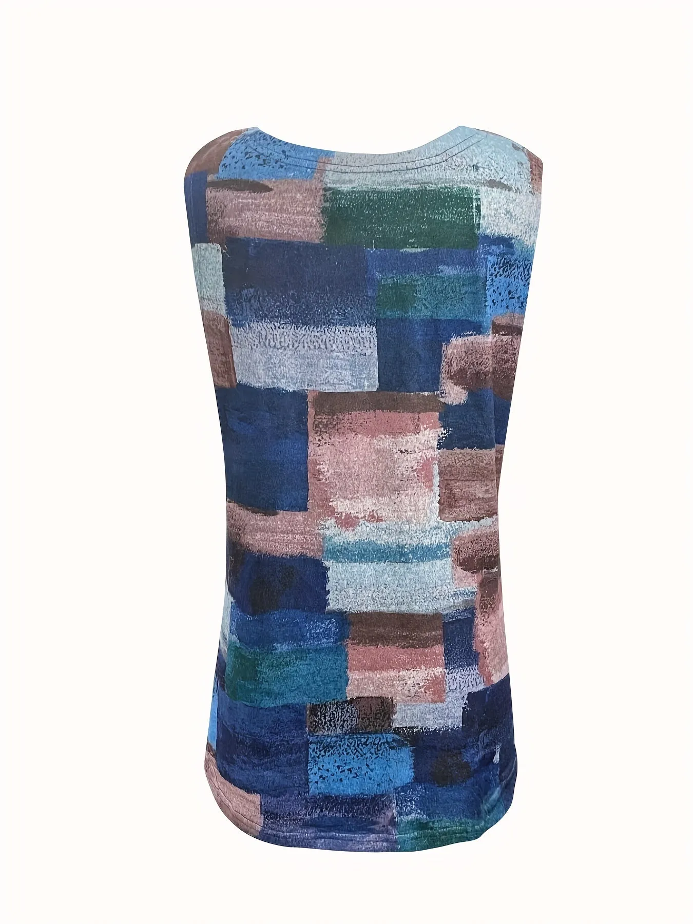 Patchwork Print Plus Size Henley Tank Top for Women