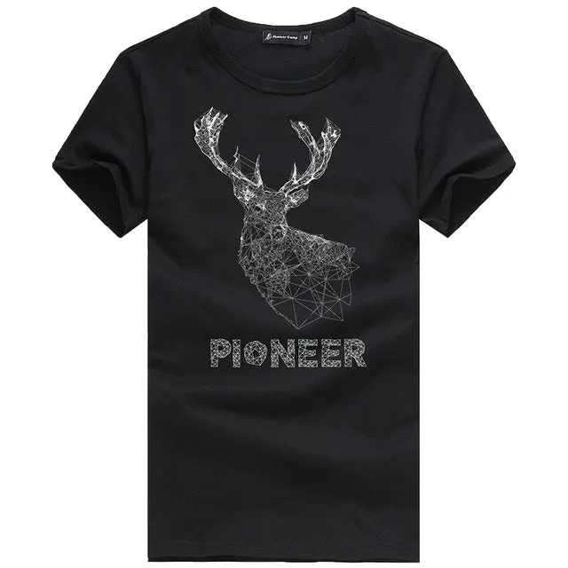 Pioneer Camp brand short summer men tshirt comfortable breathable blue t shirt male fashion cotton t-shirt shark pattern 405047