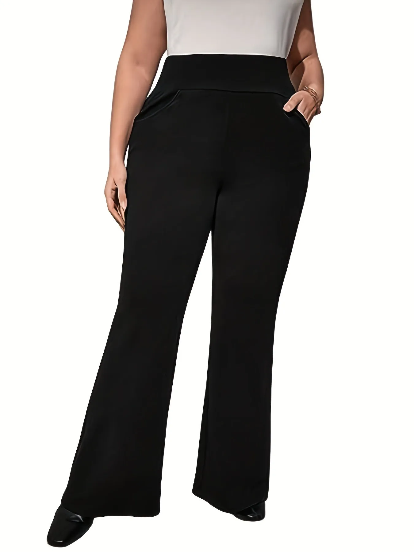 Plus Size Solid Flared Leg Trousers - Elevate Your Style with Comfort and Functionality