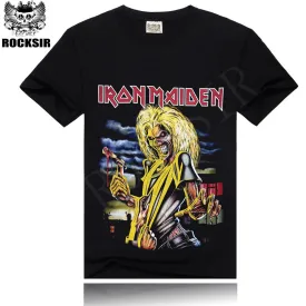 ROCKSIR Hot sale skulls 3d printed men tshirts cotton black T-shirt males fashion iron maiden tops tee rock casual street shirts