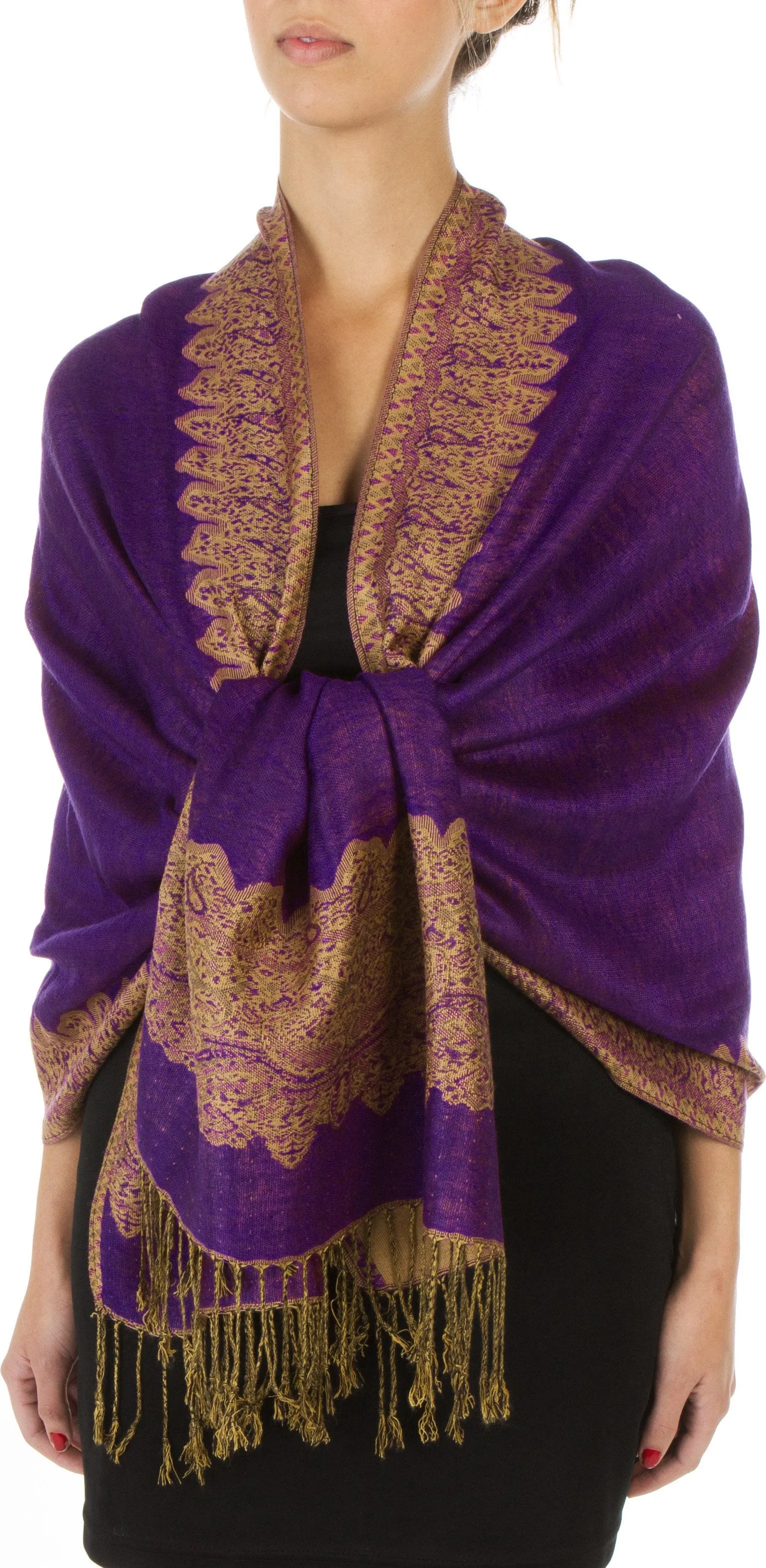 Sakkas 70" x 28" Border Pattern Layered Woven Pashmina Shawl Scarf Wrap Stole