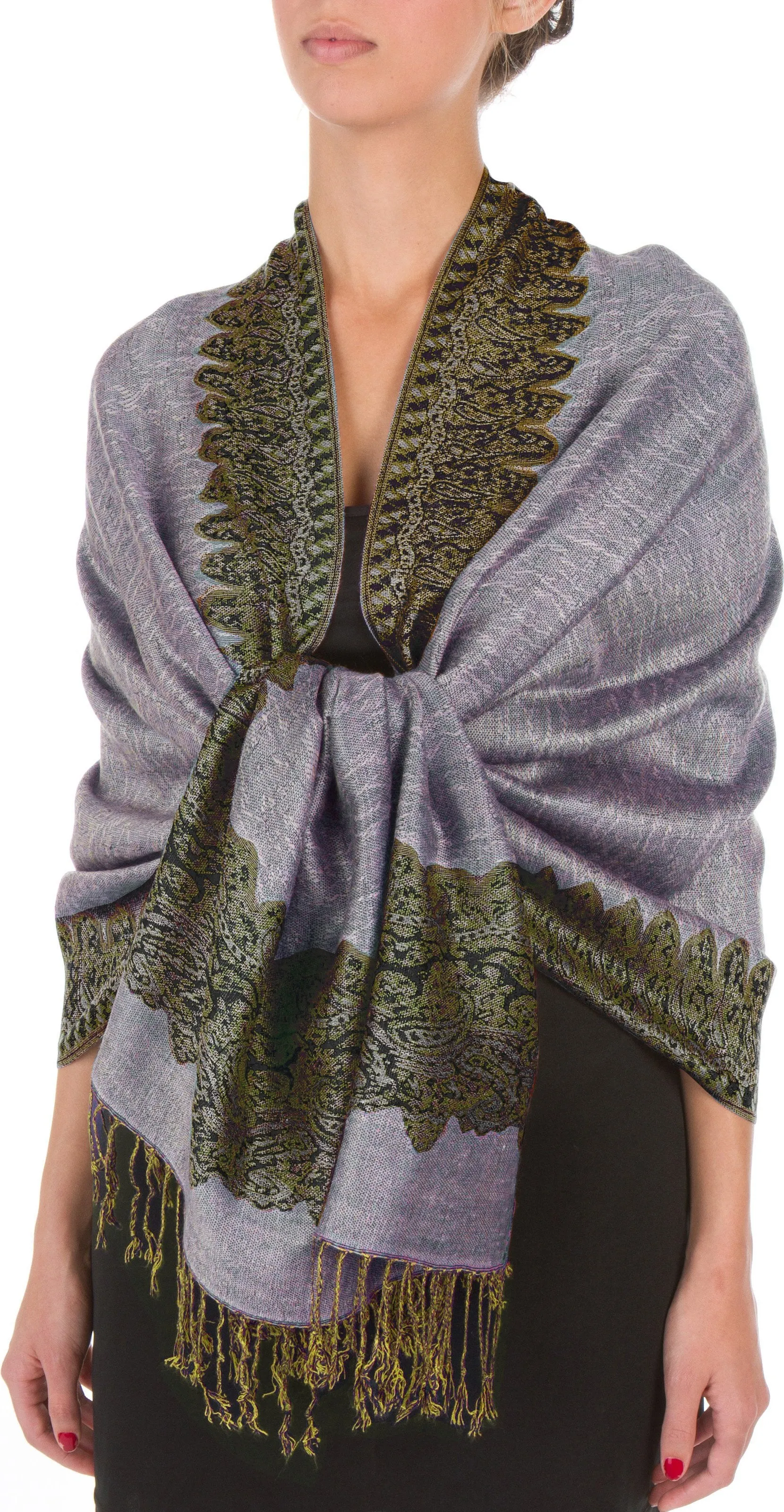 Sakkas 70" x 28" Border Pattern Layered Woven Pashmina Shawl Scarf Wrap Stole