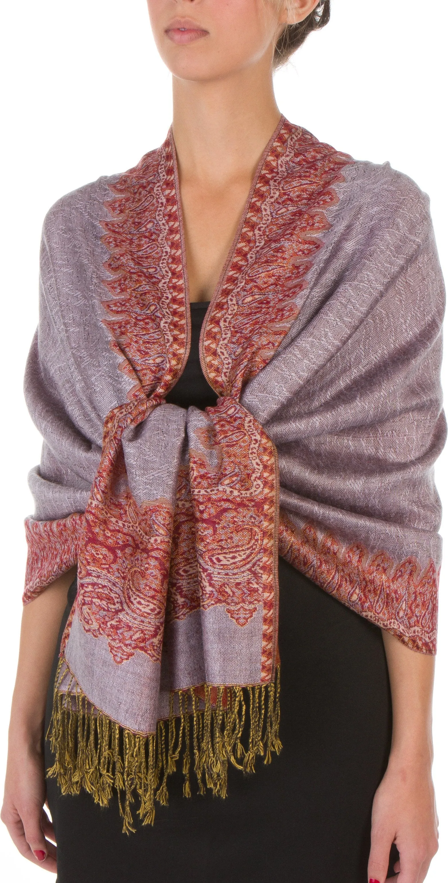 Sakkas 70" x 28" Border Pattern Layered Woven Pashmina Shawl Scarf Wrap Stole