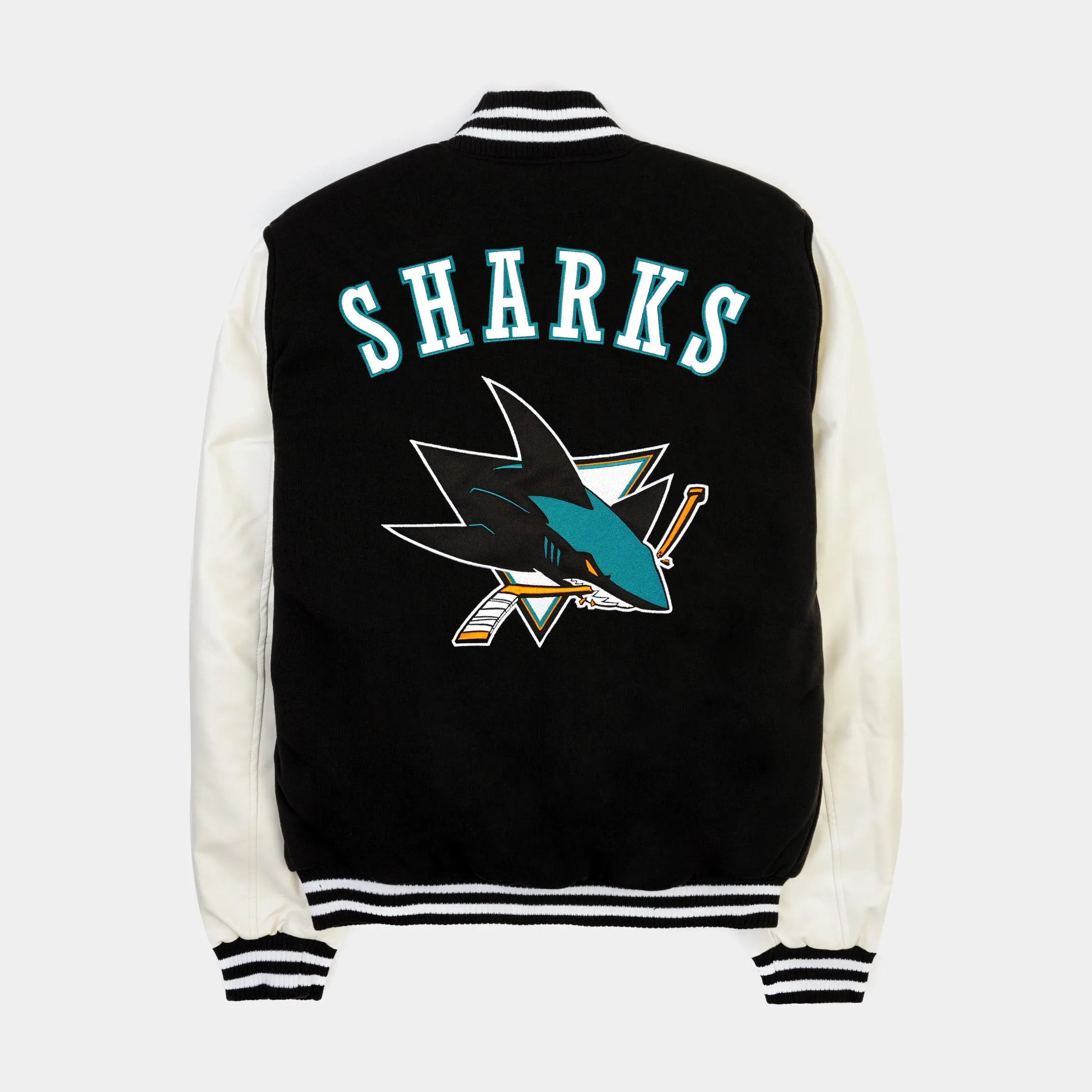 San Jose Sharks Reversible Letterman Mens Jacket (Black/White)