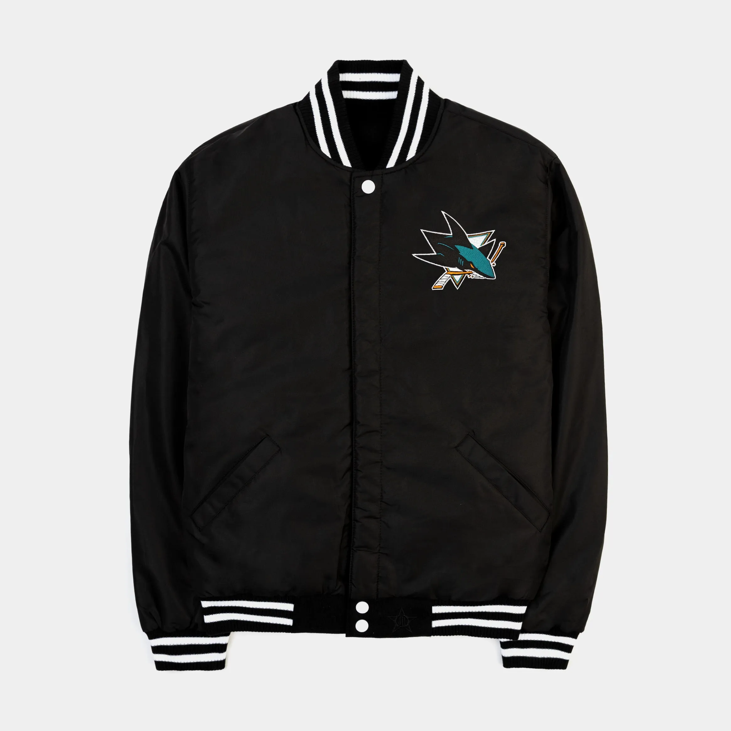 San Jose Sharks Reversible Letterman Mens Jacket (Black/White)