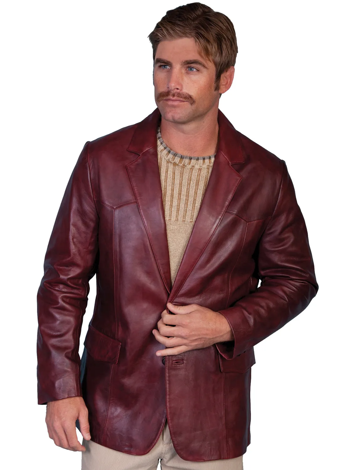 Scully Leather Mens Western Lambskin Blazer Black Cherry 44L