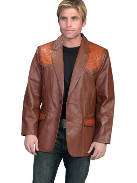 Scully Leather Mens Western Lambskin Blazer Genuine Ostrich Cognac