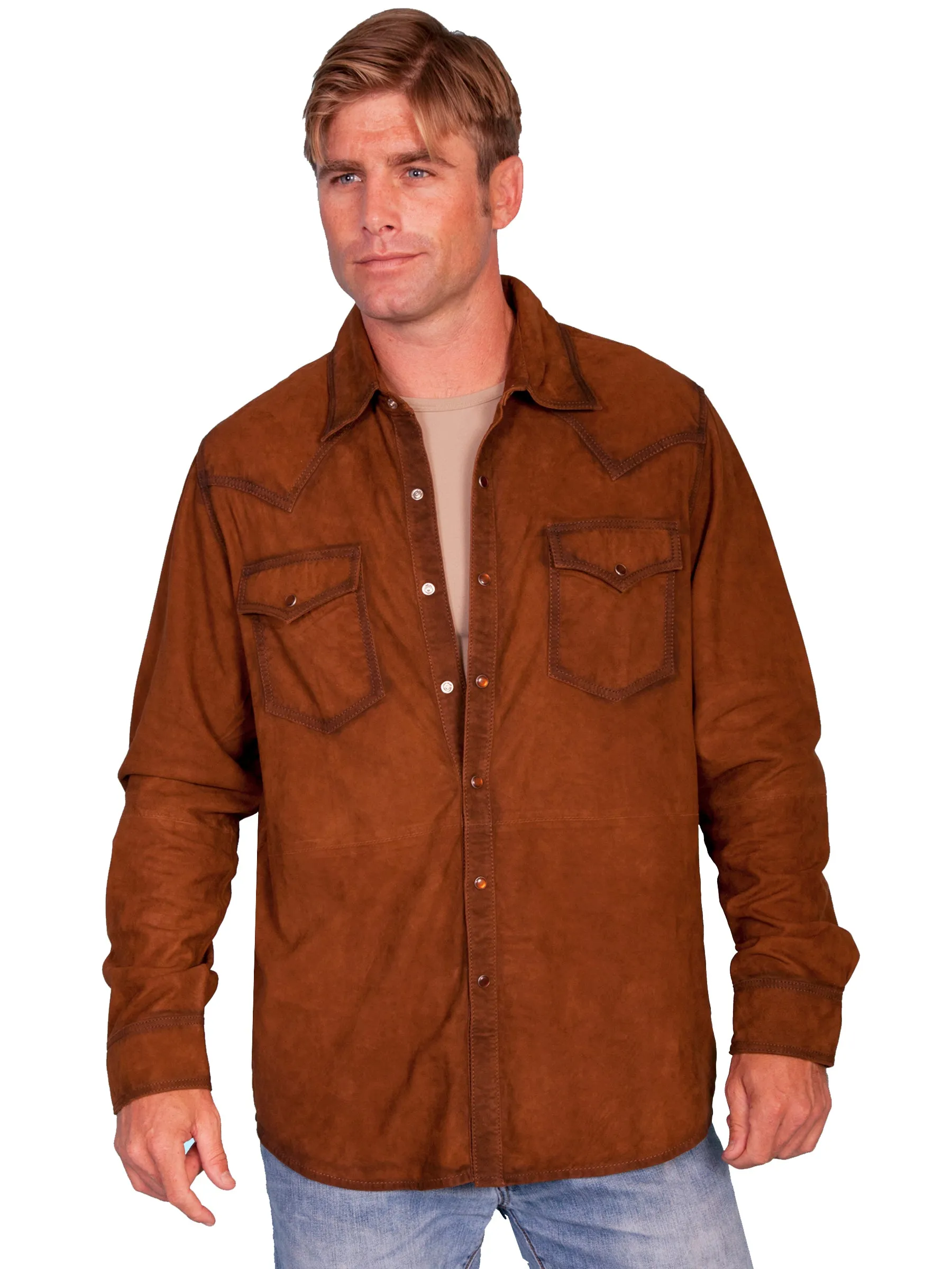 Scully Leather Mens Western L/S Suede Shirt Snap Front Brown S