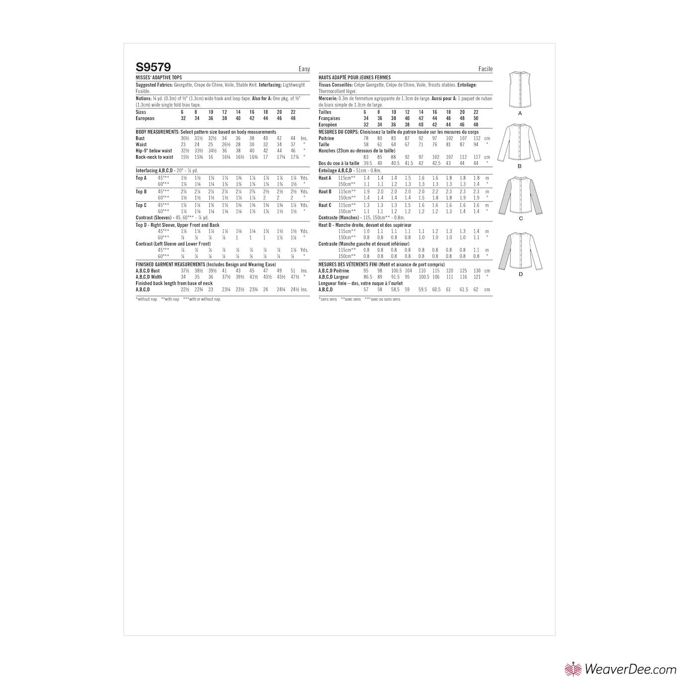 Simplicity Pattern S9579 Misses' Adaptive Tops